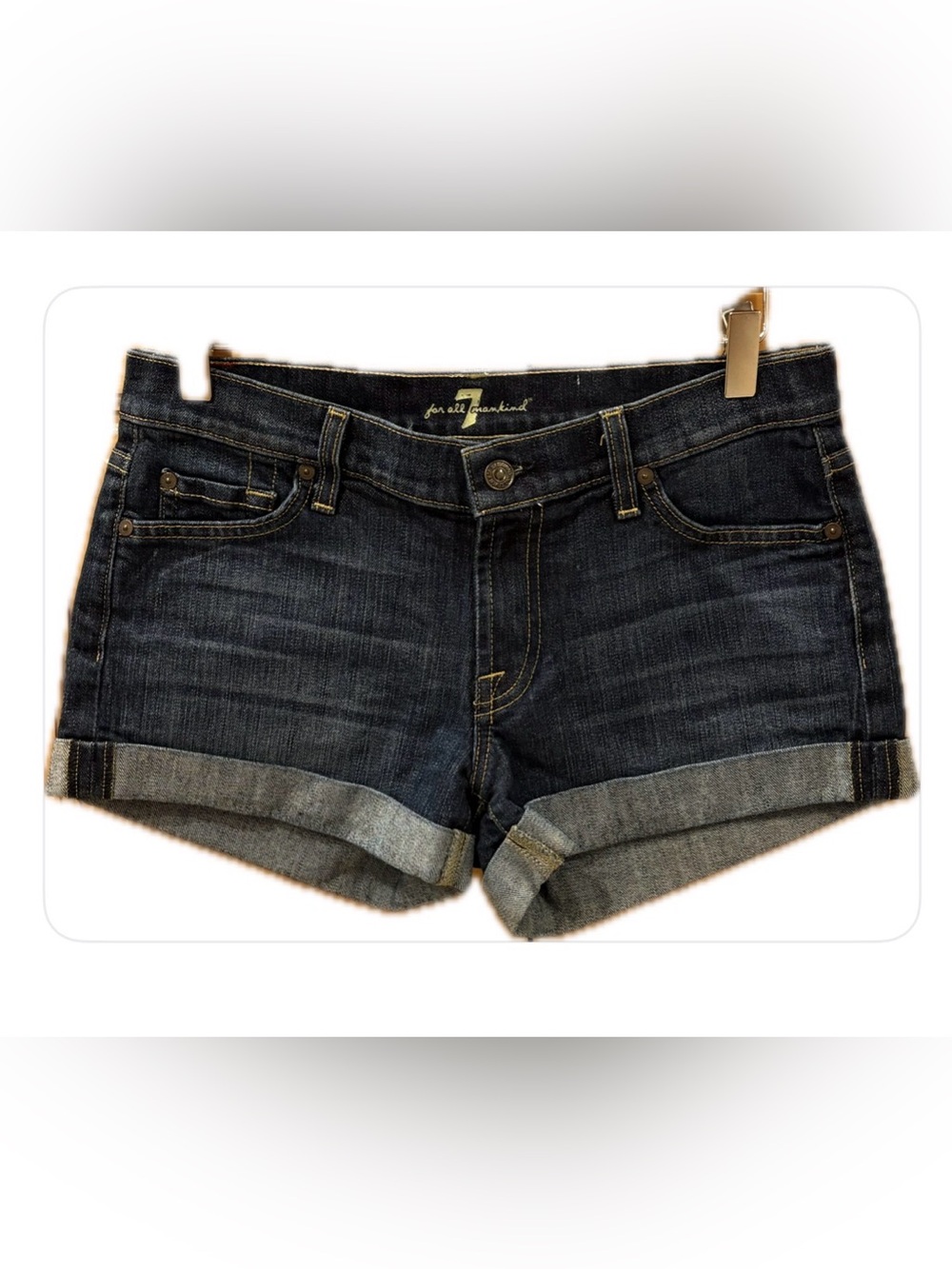 7 For All Mankind Dark Indigo Folded Cuffed Denim Shorts 28